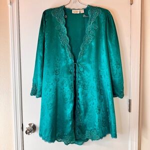 Gold Label Vintage Victoria's Secret Emerald Green Beaded Embroidered Satin Robe
